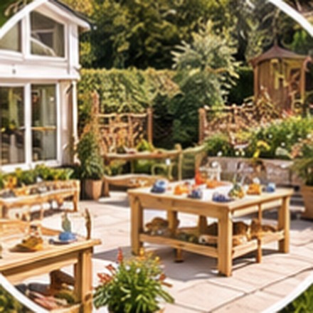 Artist's impression of outdoor learning tables on the patio beside the house