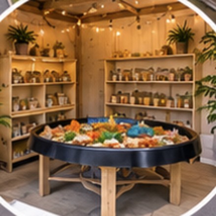 Artist's impression of a converted stable with a Tuff Tray and craft shelving